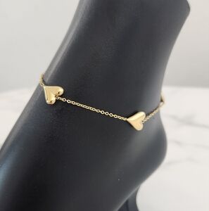 Gold Dainty Triple Heart Charm Ankle Bracelet Minimalist Adjustable Summer Vibe